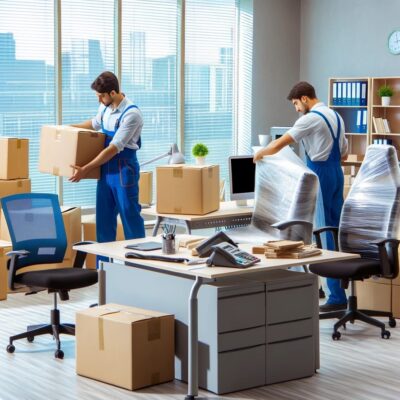view of movers moving office